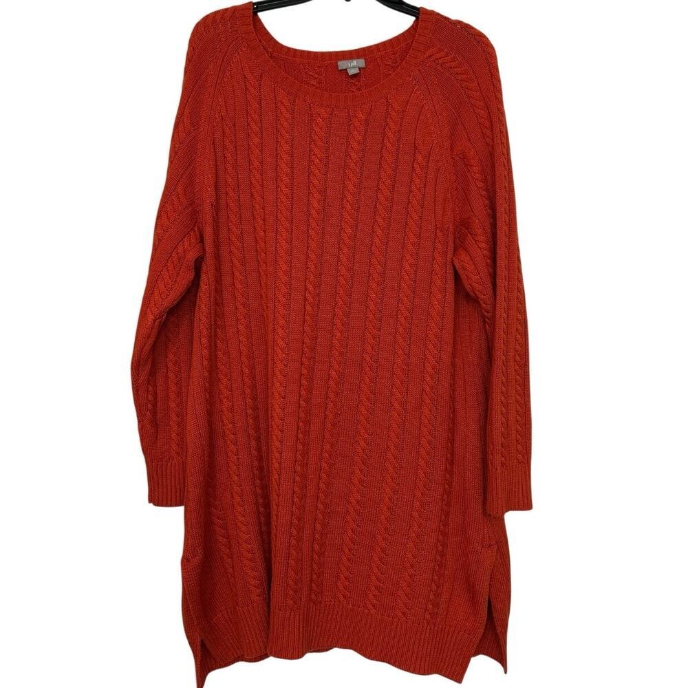 J.Jill Cable Knit Burnt Orange Sweater Tunic Women’s XL Longline Wool Blend Cozy